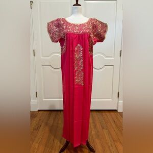 San Antonino Maxi Dress,Oaxaca Mexican dress.Hand Embroidered with Silk Threads.